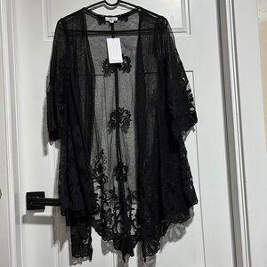 Thread & Clover Lace floral netting,mid sleeve,open front coverup,cardigan,ruana